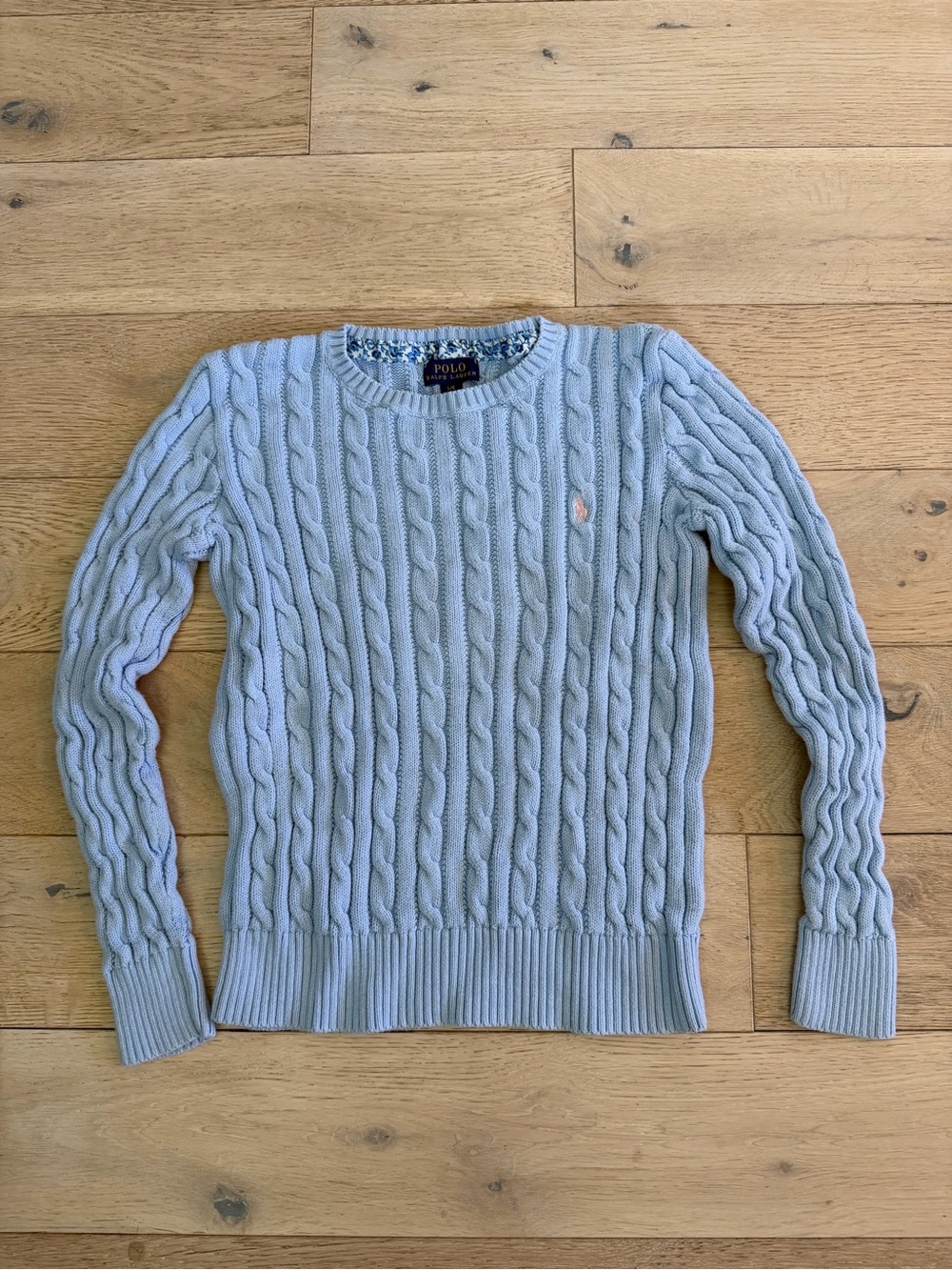 Polo by Ralph Lauren Light Blue Cable-Knit Crew Sweater